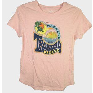 Old Navy Women's XS Light Pink Palm Trees Tropical Breeze Coastal Beachy Tee